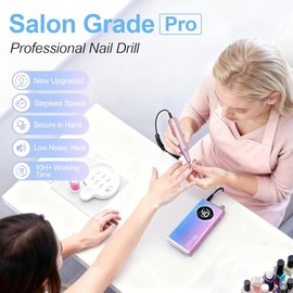 Electric Nail Drill File Professional 40000 RPM, Melodly Rechargeable Electric Nail File Machine Kit for Acrylic Gel Nails Polishing Removing, Portable Cordless Efile with Gold Bits at Salon Home