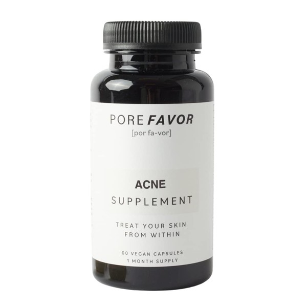 POREFAVOR Acne Supplements – DIM (diindolylmethane) & Zinc - Vegan Clear Skin Vitamins for Spots, Blemishes & Oil Control, for Women, Men, & Teens (1 Month Supply)
