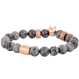 Akitsune Beaded Bracelet – Unisex Obsidian / Onyx / Lava Stone Bracelet with Matte-Black, Silver, Gold, Rose Gold, White or Black Elements, Stainless Steel