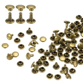 sourcing map 100 Sets Double Cap Leather Rivets, 6x6mm Round Cap Tubular Metal Studs Leather Crafting Rivets for Fabric Belt Pet Collar Boot Bag Repair and Decoration, Bronze