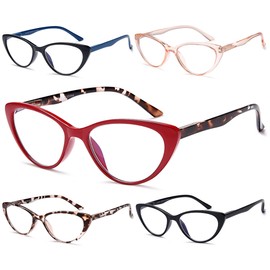 EYEURL 5-Pack Cat Eye Reading Glasses for Women- Men Blue Light Blocking Glasses Stylish Computer Readers for Women Anti Eyestrain & Glare with Spring Hinges,2.75