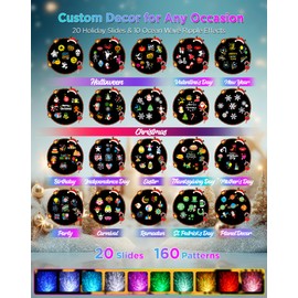Halloween Christmas Projector Lights Outdoor, 8 Brighter HD Holiday Patterns with Ocean Wave Effects, 20 Slides, Waterproof Snowflake Projector with Timer for House Garden Yard Xmas New Year