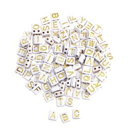 GLOREX 6 1630 311 - Plastic Dice, 110 Pieces, with Hole and Letters, White and Gold Assorted, Ideal for Designing Jewellery, Bracelets, Necklaces, Accessories and Decoration
