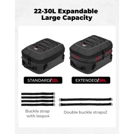 KEMIMOTO Motorcycle Tail Bag, 22L-30L Expandable Waterproof Rear Seat Bag Helmet Backpack with Rain Cover for Motorbike Accessories