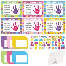 Lonfliness 30 Sets Mother's Day Crafts Mother's Day Poem Handprint Kit with 2 Pcs Large DIY Paper Photo Frame Craft Make Your Own Picture Frame Gifts for Holiday Party Classroom Activities