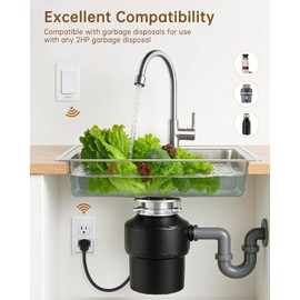 Garbage Disposal Wireless Switch, Buckle Design & Removable Remote Control Outlet, No Wiring Garbage Disposal Button Kit Wall Mounted, 300 ft, 15A 1500W, for Household Appliances