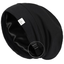 YANIBEST Slouchy Beanie Hat Satin Lined Sleep Cap Satin Bonnet Chemo Headwear Caps for Women and Men Pure Black