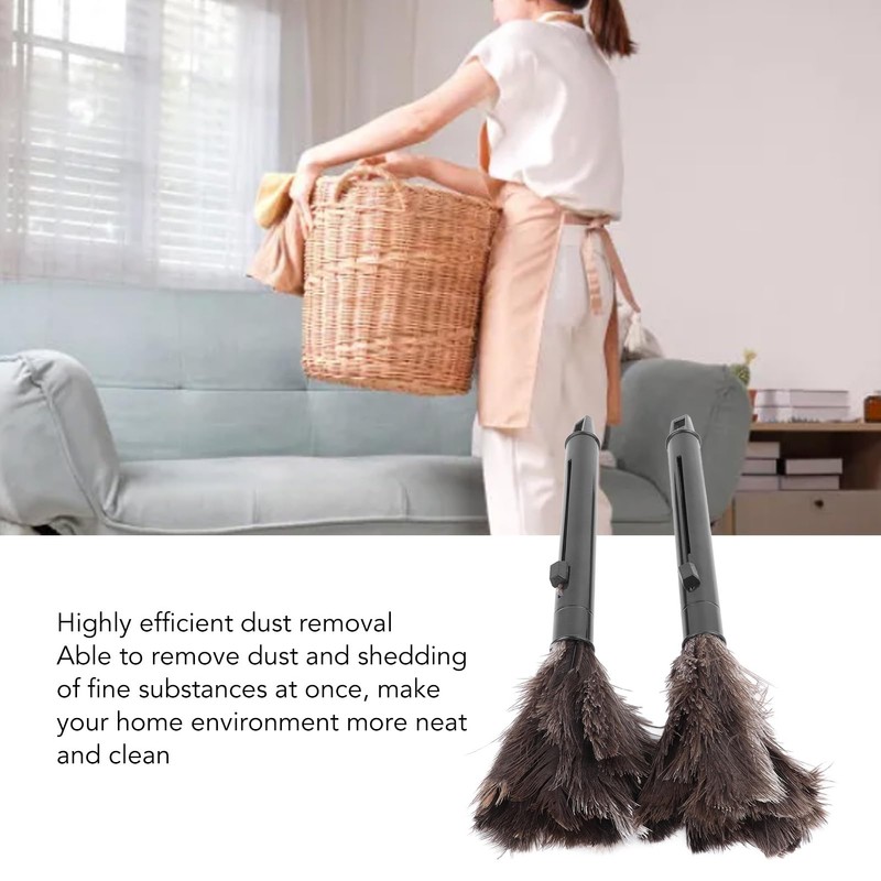 2Pcs Retractable Feather Duster with Ostrich Feathers, Efficiently Removes Dust