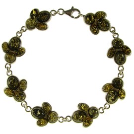 8" inch/20cm Baltic amber and sterling silver 925 ladies' green animal footprint bracelet