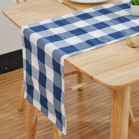 Navy & White 2 Piece Fabric in 1 Buffalo Check Table Runner Cloth 2 Side for Family Dinners or Gatherings, Indoor or Outdoor Parties, Everyday Use, 12 x 48