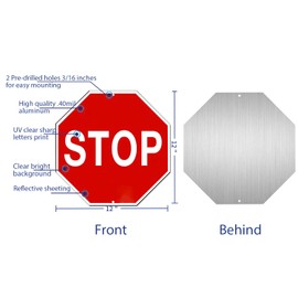 AlfaView 2 Pack Stop Sign, Street Traffic Warning Reflective Signs, Octagon 12 x 12 Inches 40 Mil Thick Rust Free Aluminum, UV Protected and Weather Resistant,Waterproof, Easy to Mount for Outdoor Use