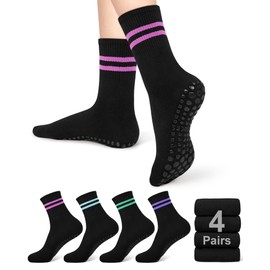 YSense Pilates Grip Socks for Women with Non Slip, Yoga Barre Socks Grippy Accessories Athletic Socks for Pilates, Dance, Ballet, Barre, Hospital, Barefoot Workout, Sports Anti Slip 4 Pairs