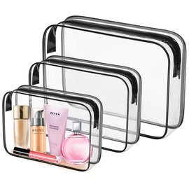 3 Pack Clear Toiletry Bag, TSA Approved Makeup Pouch Water Resistant Portable Travel Organizer, Carry On PVC Cosmetic for Airport Airline Complian