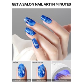 EBANKU Semi Cured Gel Nail Strips, 24PCS Blue Marble UV Gel Nail Stickers Summer for Home Salon DIY, Including File, Stick- UV Light Required