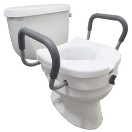 Carex Health Brands Carex E-Z Lock Raised Toilet Seat With Handles, 5" Toilet Seat Riser with Arms, Handicap Raised Toilet Seat For Seniors and Elevated Toilet Seat