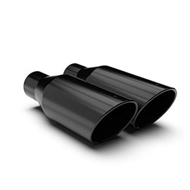 Black Powder Coated Rolled Angle Cut Universal Exhaust Tips 2 1/2" Inlet 4" Outlet 12" Length, Black (12" length, 2 Exhaust Tips)