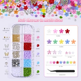 Colgante de uñas 3D con forma de flor para uñas, colorido, acrílico, pétalos de diamantes de imitación, perlas de caviar, parte trasera plana, cristales, perlas, aleación Y2K, mariposa con pinzas