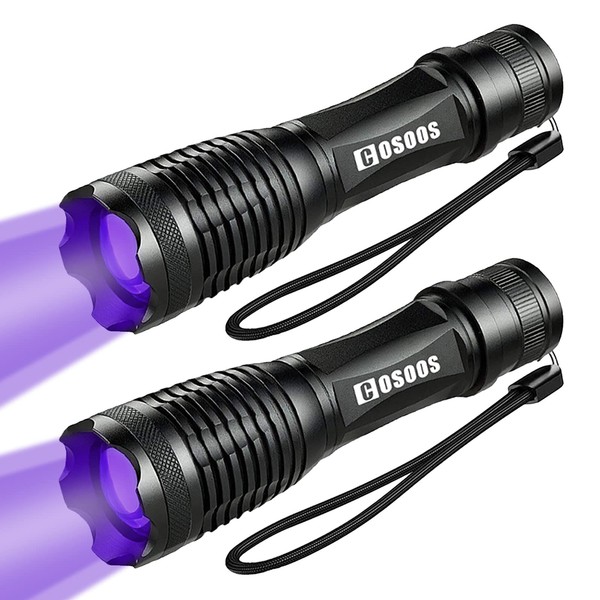 2 Pack UV Flashlight BlackLight, COSOOS 2 in 1 LED Tactical Flashlight & 395nm Black Light Pet Urine Detector for Dog/Cat Urine, Dry Stains, Bed Bugs, Scorpions.