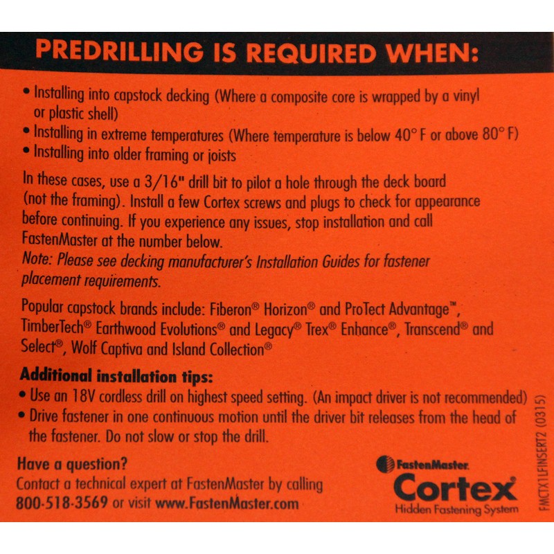 Fastenmaster Cortex for Decks Hidden Fasteners - Trex Transcend Tiki