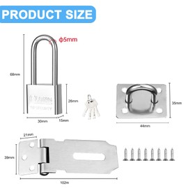 Door Hasp and Staple with Padlock, Door Latch Hasp, 3 Inch Heavy Duty Hasp and Staple Door Clasp Gate Latch 90-Degree Door Lock with Keys and Screws for Shed Garden Bedroom
