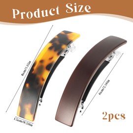 2 Pcs Tortoise Shell Barrette Hair Clip, French Barrette Hair Clips, Classic Tortoise Hair Barrettes for Women, Metal Clasp Hair Clip, Strong Hold Grip Hair Clips for Girl Hair Accessories