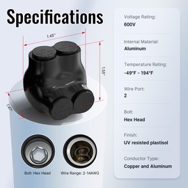 RVBOATPAT 2 Port Insulated Connector Multi Tap Connector 2-14 AWG Aluminum to Copper Wire Connectors Single-Sided Entry Slotted Allen Hex - 6 Pack