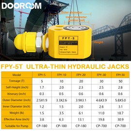DOOROOM 5T Hydraulic Cylinder 0.28"" Stroke Mini Porta Power Ram Hydraulic-Lifting-Cylinders with CP-180 Hydraulic Hand Pump for Machinery and Shipbuilding, yellow