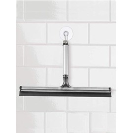 InterDesign Metro Rustproof Aluminum Bathroom Shower Door, Window and Mirror Squeegee with Suction Storage Hook - Smoke/Silver