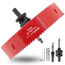 Hordion 180mm 7.1 inch Hole Saw with Drill Bits & Arbor, Heavy Duty Bi-Metal Hole Cutter for Cornhole Boards Wood Plastic Drywall