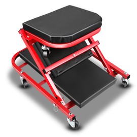 Auto Dynasty 40" Z-Creeper Seat, 2-in-1 Foldable Garage Creeper Shop Seat, 330 LBS Capacity Automotive Mechanic Repair Under Car Rolling Creeper Seat, Red