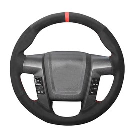 Loncky Car Black Genuine Leather Custom Fit Steering Wheel Cover for Ford F150 SVT Raptor 2010 2011 2012 2013 2014 F-150 Interior Accessories