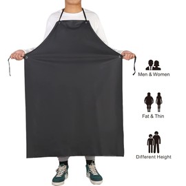 GNJCV Chemical Resistant PVC Apron - Black Plus Size Unisex Waterproof Vinyl Aprons for Dish washing,Dog Grooming,Gardening,Fish Cleaning（Pack of 2