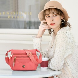 NICOLE & DORIS Women's Cross-body Bags Casual Shoulder Bag Multi Pocket Fashion Satchel Bag Nylon Side Bag Lightweight Messenger Bag for Sport School Travel Pink