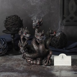 Hosley Cinnamon Roll Reed Diffuser Oil Gift Set in Red Storage Book Box with Resin Dragon Incense Cone Holder. Ideal Gift for Wedding Spa Reiki Meditation Bathroom Settings