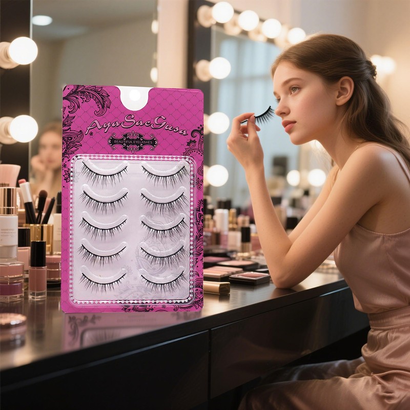 5 Pairs Eyelash Set - Natural Volume Effect Eyelashes (Black)