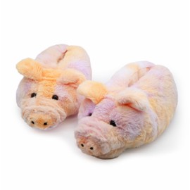 Onmygogo Fuzzy Winter Animal Slippers for Men and Women (Pig, size 7-9)