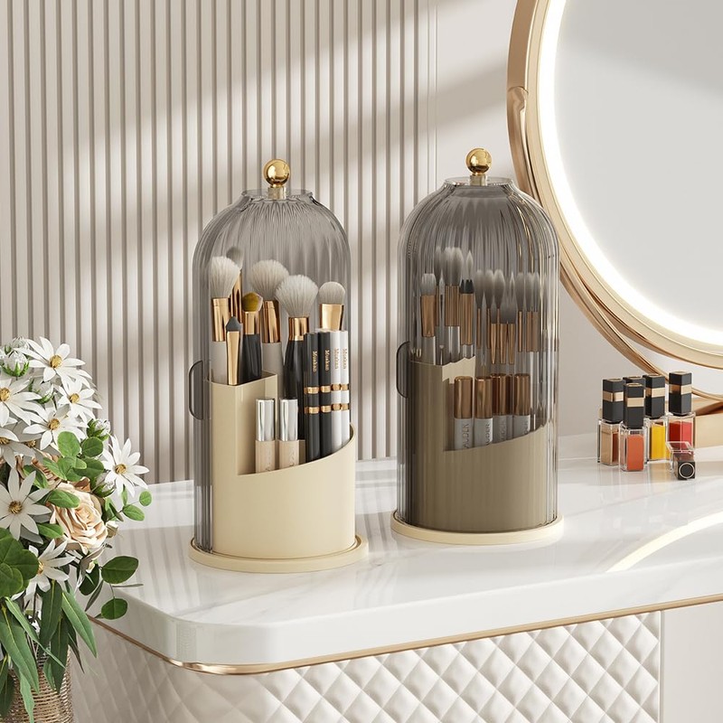 Makeup Brush Holder, 360° Rotating Makeup Organiser High Capacity Acrylic
