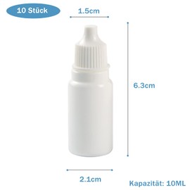 LATRAT Pack of 10 Dropper Bottles 10 ml with Funnel, Transfer Pipette, Eye Dropper Bottle, Squeezable Dropper Bottle, Liquid Container, Dropper Bottle, White, 10 ml