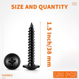150 PCS Black Modified Truss Head #8 x 1-1/2 inch Wood Screws, Hardened Steel 1.5" Length Multipurpose Screw, Oxide Coated for Corrosion Resistance, Ideal for Wood, Metal, and Plastic by TPOHH