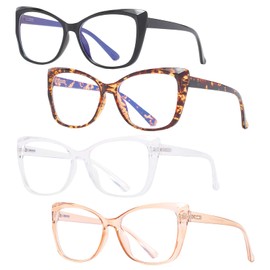 OWTXIS 4 Pack Cat-Eye Oversized Reading Glasses for Women Men, Lightweight Large Readers Trendy Eyeglasses +2.50