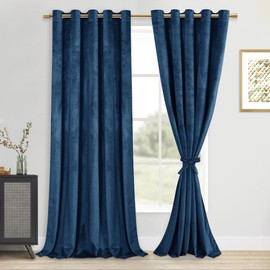 DWCN Velvet Curtains Extra Wide - Elegant Navy Blue Bundleable Heavy Duty Thermal Insulated Noise Absorb Grommet Window Panels for Bedroom/Living Room Backdrop Decor, W60 x L96, Set of 2