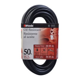 Woods 982452 50-Foot SJTOW Agricultural Outdoor Heavy Duty All- Weather Extension Cord, Oil Resistant Vinyl Jacket, Versatile Use, Powerful 15 Amps, 125 Volts, 1,875 Watt Extension Cord, Black