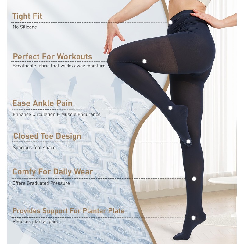NURCOM Medical Compression Pantyhose for Women & Men,15-20 mmHg Graduated