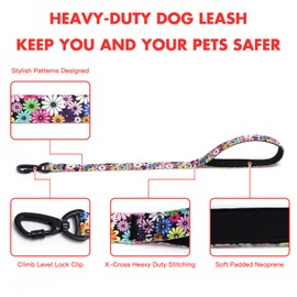 Pimaodog Dog Leash for Training and Walking - Fashionable Floral Print, Suitable for Medium to Large Dogs - with Climbing Lock Buckle and Comfortable Padded Handle - 23 Inch (23inch, Grass)