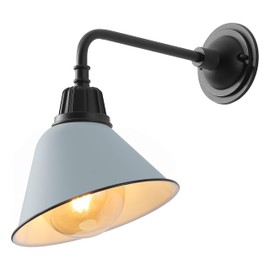 JONATHAN Y JYL7612K Croydon 9.63" 1-Light Farmhouse Industrial Indoor/Outdoor Iron LED Gooseneck Arm Outdoor Sconce for Entryway Lobby Kitchen Bathroom Bedroom Living Room Hallway, Matte Silver Blue