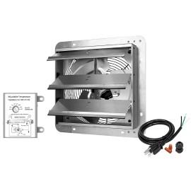 iPower 12 Inch Shutter Exhaust Fan with Temperature Controller and Power Cord Kit