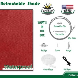 Goleray 4'x5' Retractable Pergola Canopy Replacement Shade Cover Patio Awnings, Waterproof Outdoor Sun Shade Sail with Cable Hardware for Deck Porch Garage Backyard, Red