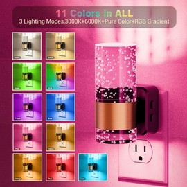 JandCase Night Lights Plug into Wall,2 Pack Color Changing Night Light for Kids with 1 Remote Control, 3000K+RGB LED Nightlight with Light Sensor, 10/50/100LM Adjustable for Rooms Home Decor