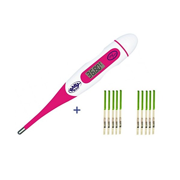 BabyMadÂ® Basal Thermometer (HOT Pink) + 10 x Ovulation Tests Body
