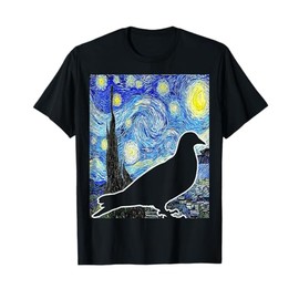 Pigeon Starry Night Van Gogh Birdwatching Ornithology T-Shirt